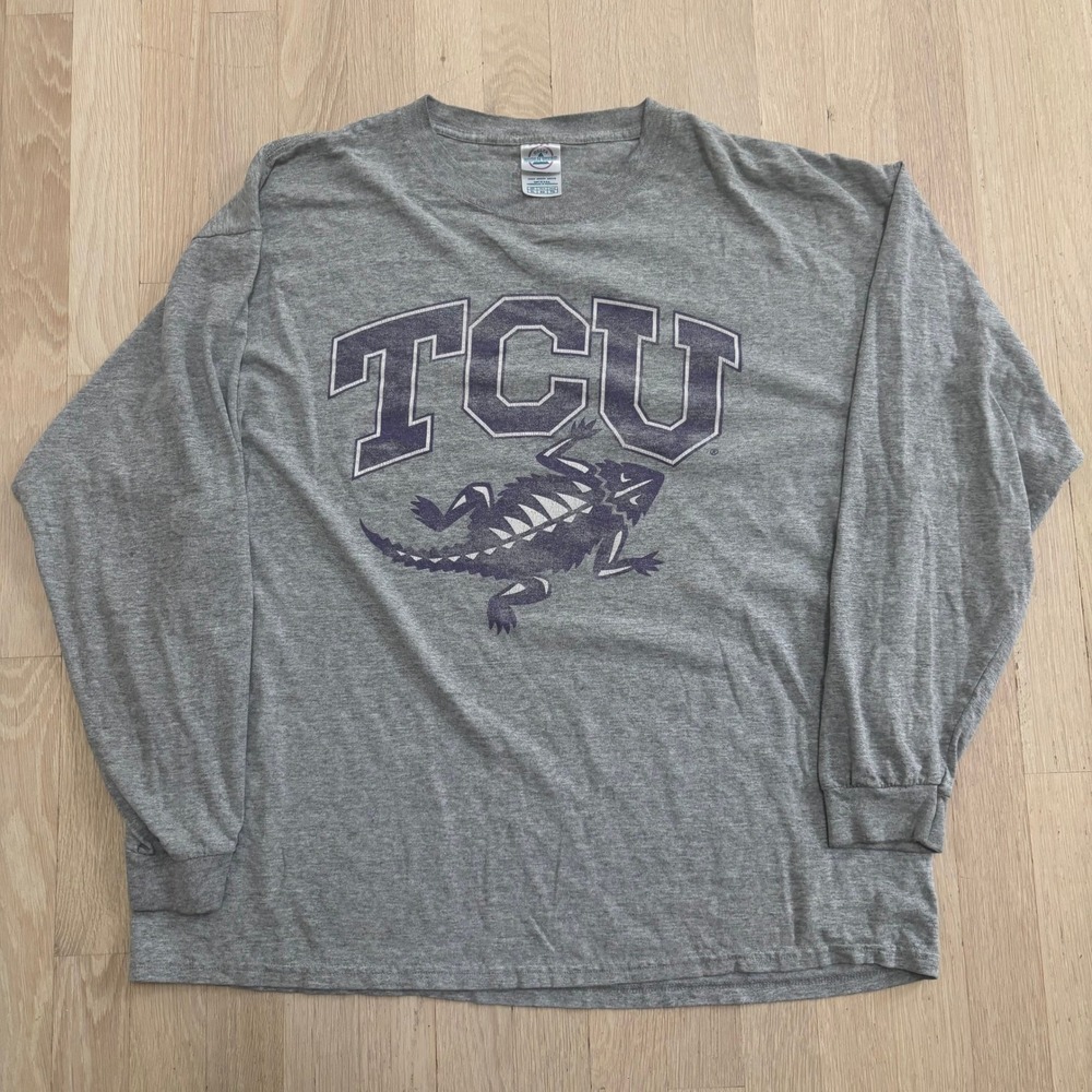 Delta TCU T-Shirt Mens XL Gray Good Condition Horned Frogs Long Sleeve